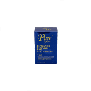 A box of pure soap with blue and gold lettering.