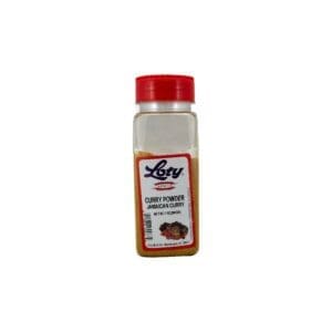 A jar of seasoning with a red lid.
