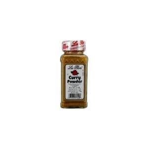 A jar of curry powder is shown.