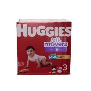 A box of huggies little movers diapers