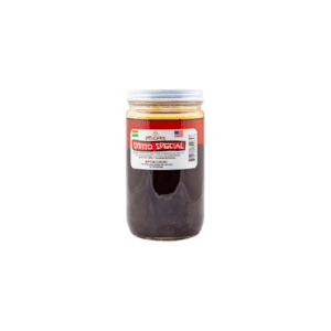 A jar of black beans on the side.