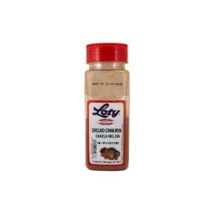 A bottle of seasoning with a red lid.