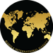 A gold colored world map in the middle of a green background.