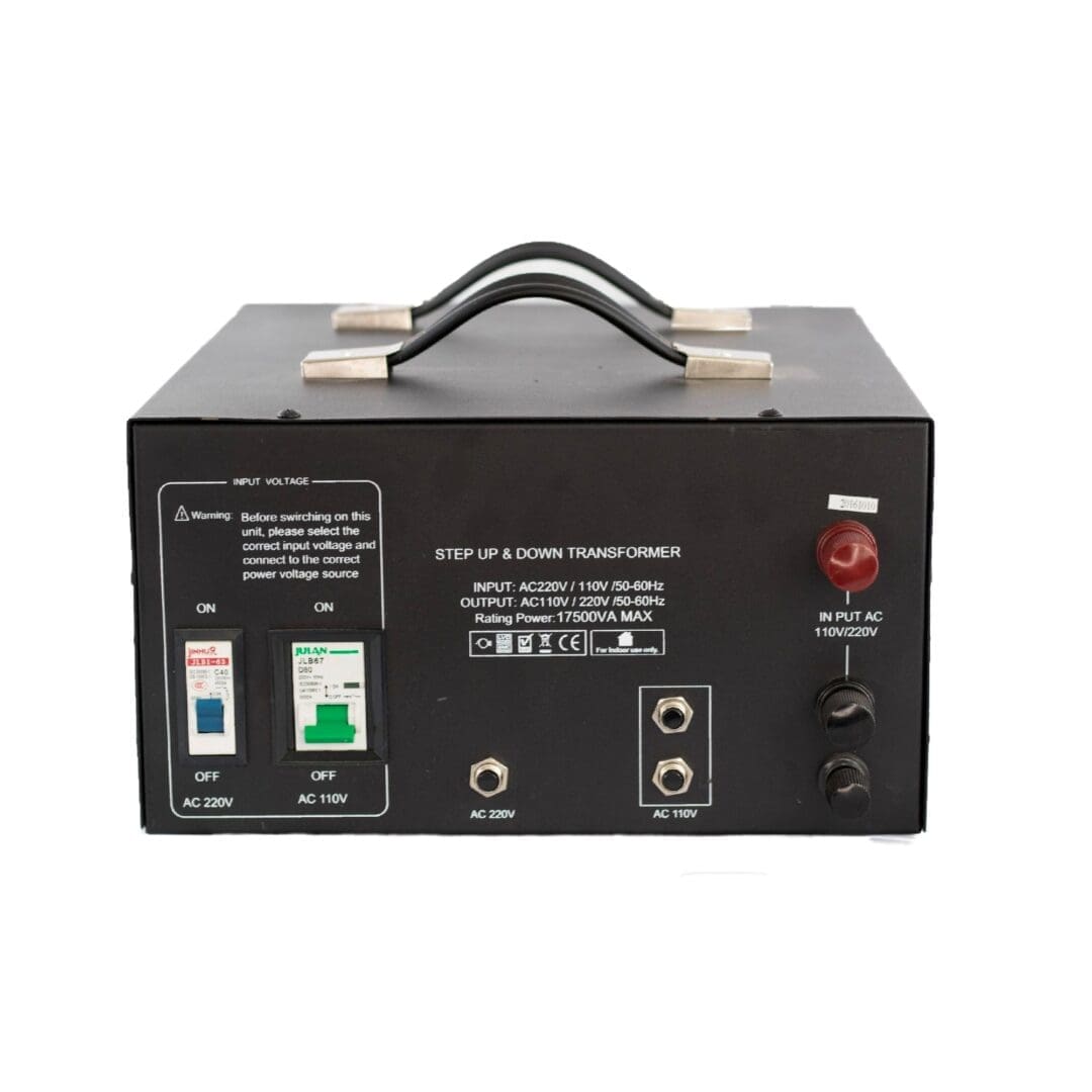 A black box with two lights on top of it.