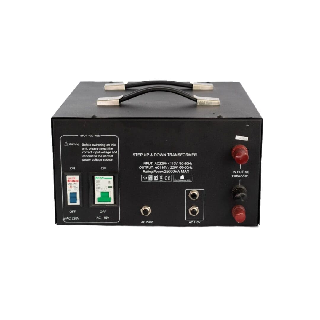 A black box with two lights and one light on top of it.
