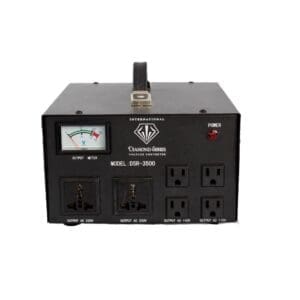A black power supply with an analog meter.